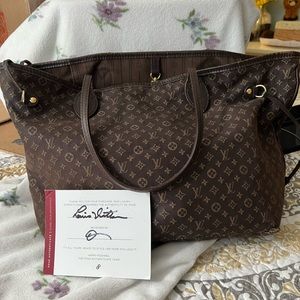 Auth Louis Vuitton Neverfull Mm Tote (brown denim)